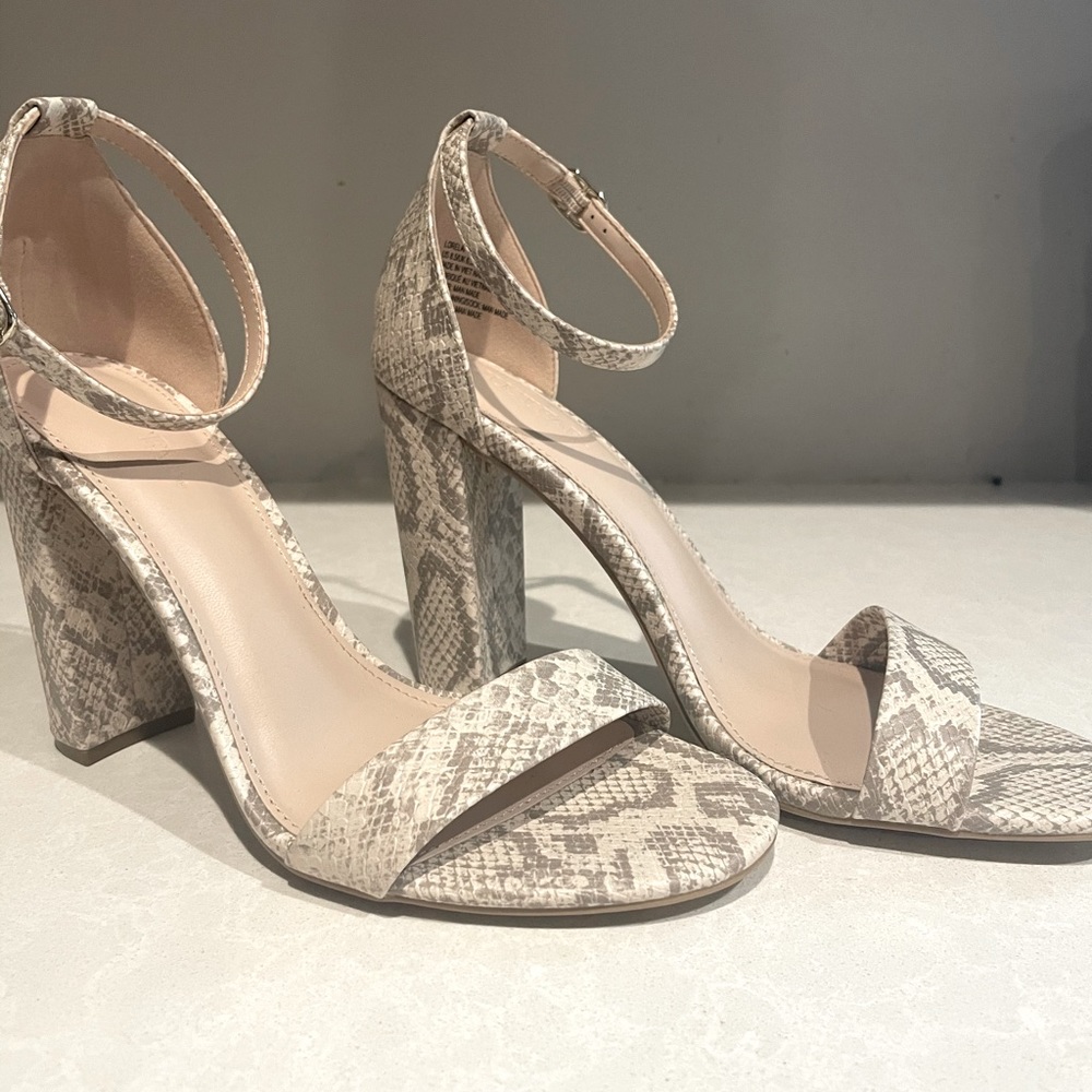 New* Justfab Lorelai Block Heel Sandals, Snakeskin - image 1